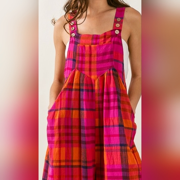 Vintage plaid wide leg jumpsuits - Picture 8 of 9